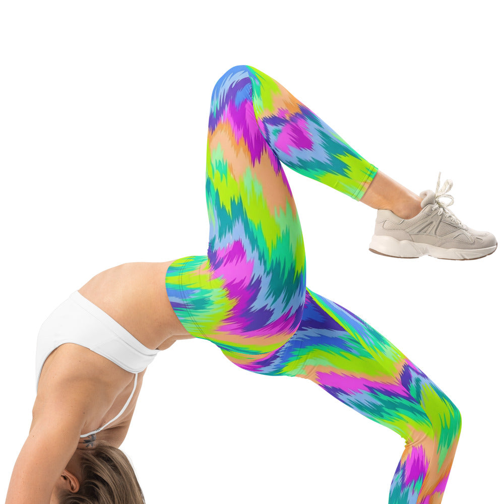 Personalisierte Damen Sportleggings Bunt Zickzack Muster Fitness Yoga Leggings Abstrakt Mehrfarbig X649
