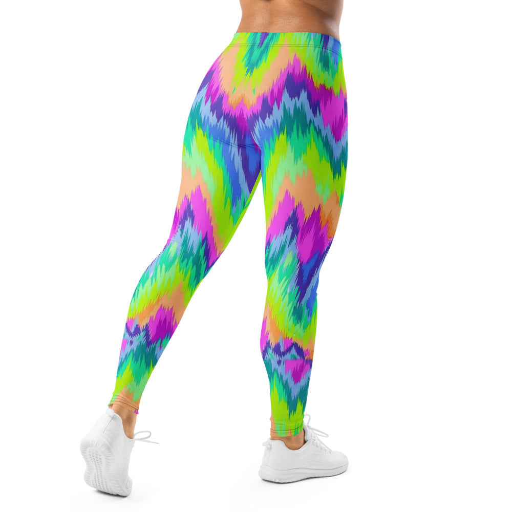 Personalisierte Damen Sportleggings Bunt Zickzack Muster Fitness Yoga Leggings Abstrakt Mehrfarbig X649