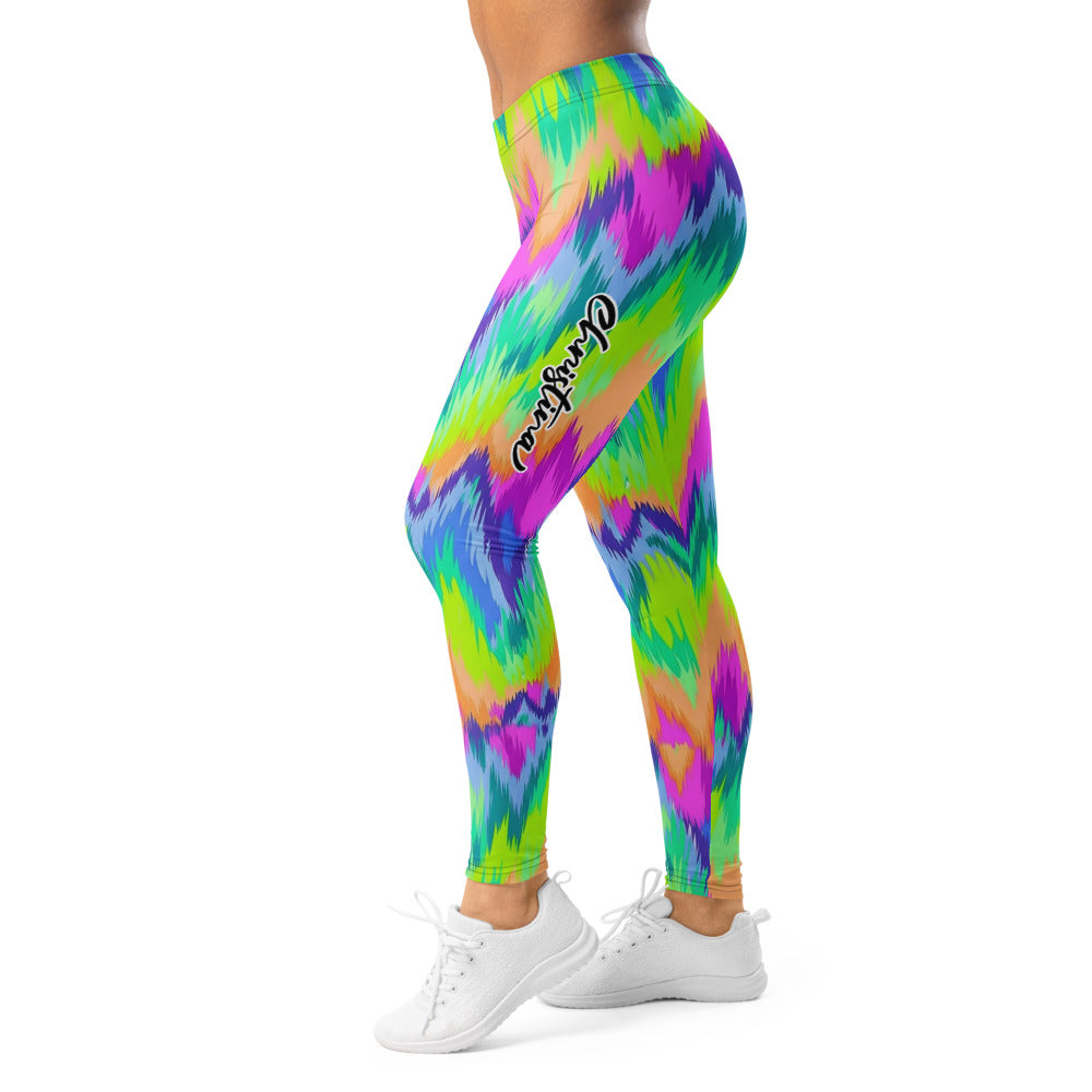 Personalisierte Damen Sportleggings Bunt Zickzack Muster Fitness Yoga Leggings Abstrakt Mehrfarbig X649