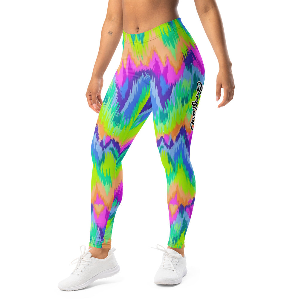 Personalisierte Damen Sportleggings Bunt Zickzack Muster Fitness Yoga Leggings Abstrakt Mehrfarbig X649