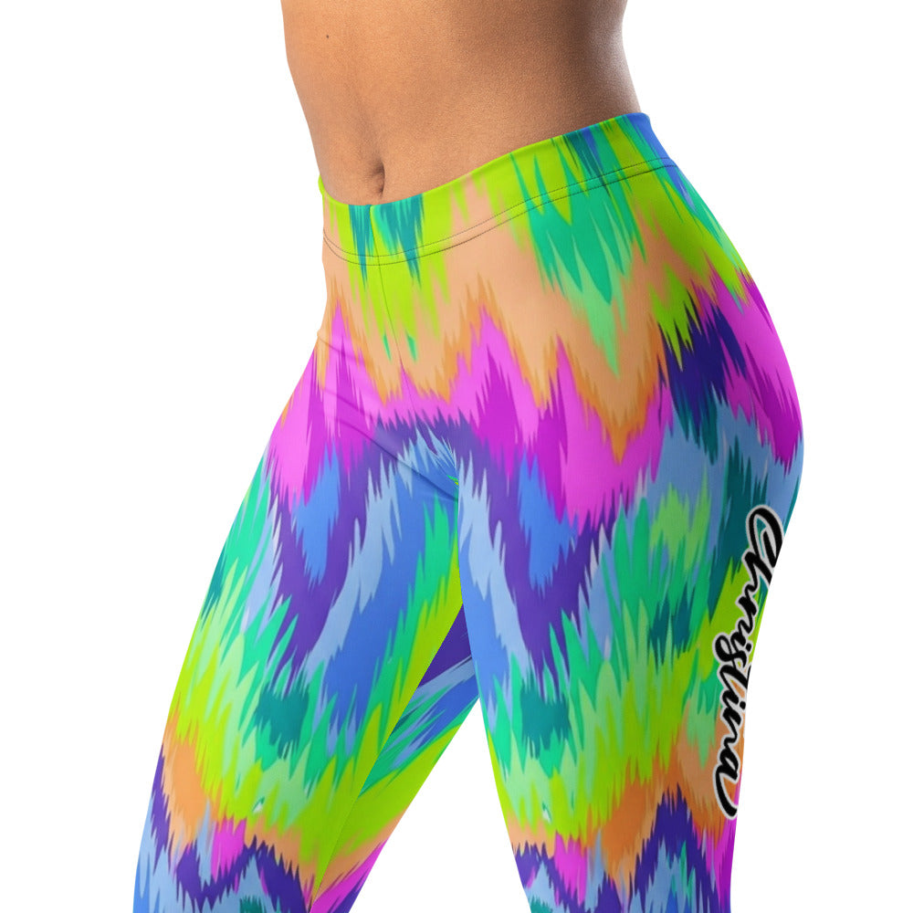 Personalisierte Damen Sportleggings Bunt Zickzack Muster Fitness Yoga Leggings Abstrakt Mehrfarbig X649