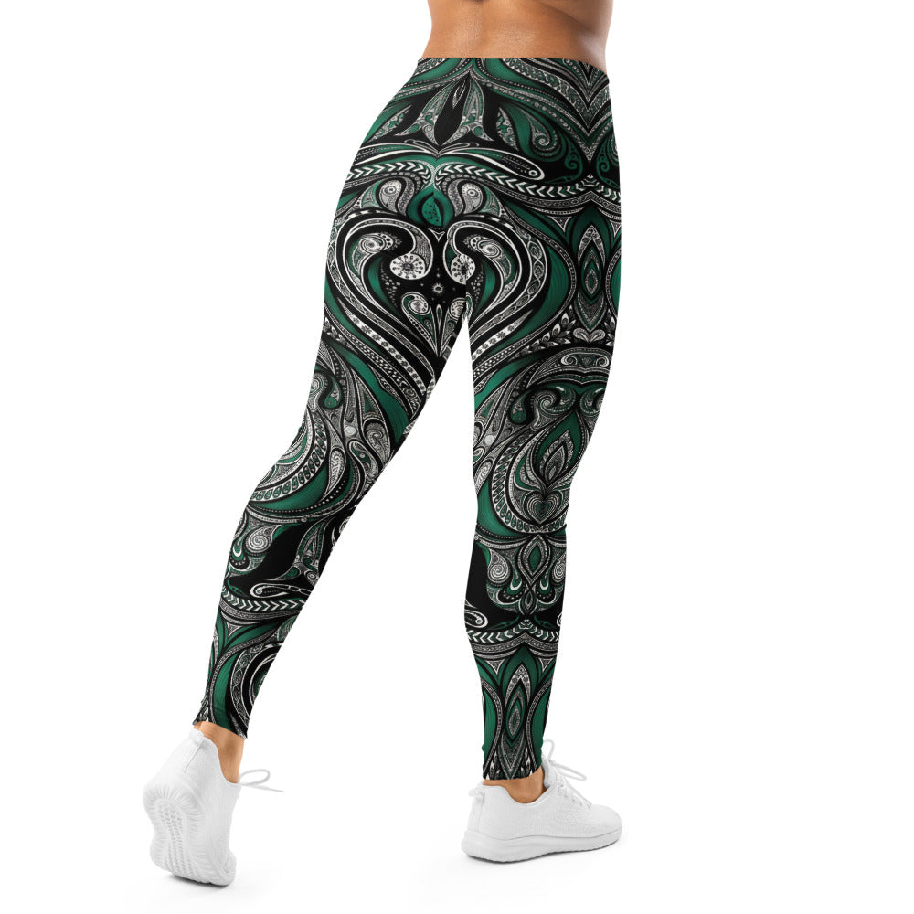 Personalisierte Damen Sportleggings Tribal Ornament Design Grün Schwarz Fitness Yoga Leggings J487