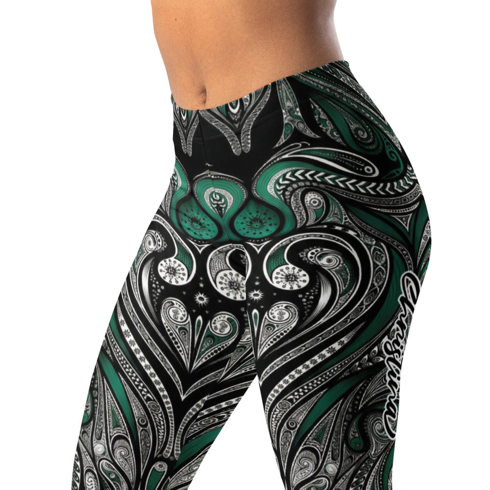 Personalisierte Damen Sportleggings Tribal Ornament Design Grün Schwarz Fitness Yoga Leggings J487