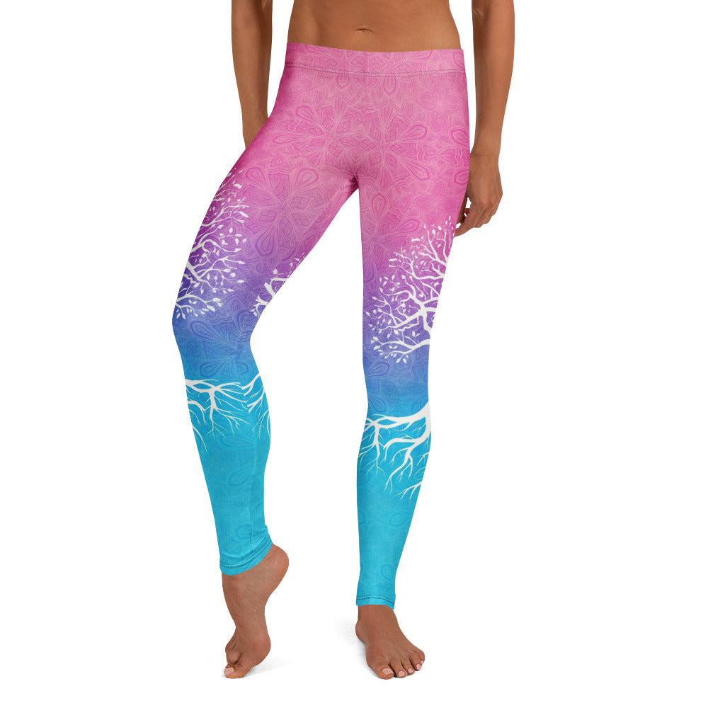 Personalisierte Damen Sportleggings Lebensbaum Motiv Pink Blau Farbverlauf Yoga Fitness Hose E572