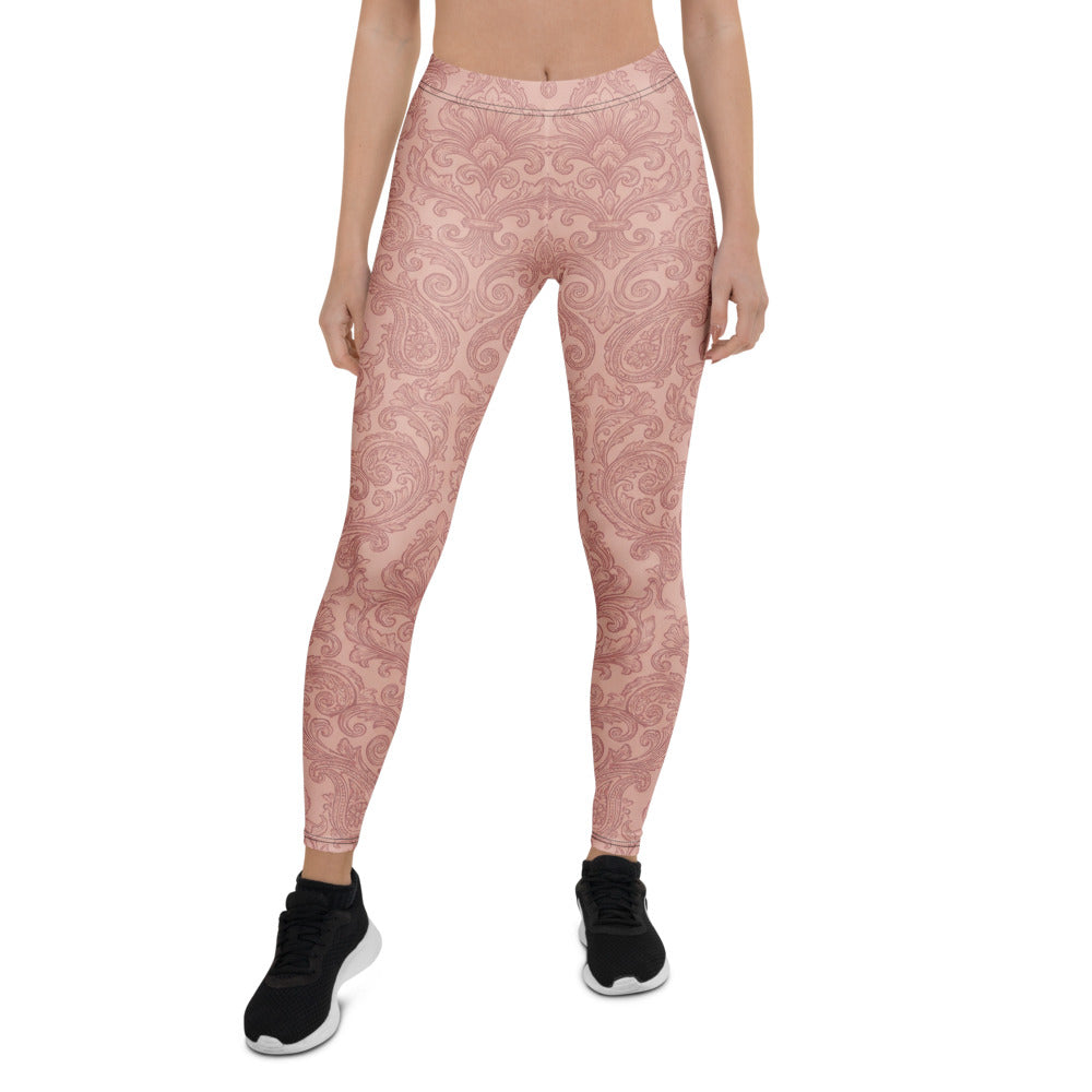 Personalisierte Damen Sportleggings Barock Ornament Muster Altrosa Fitness Yoga Leggings O346