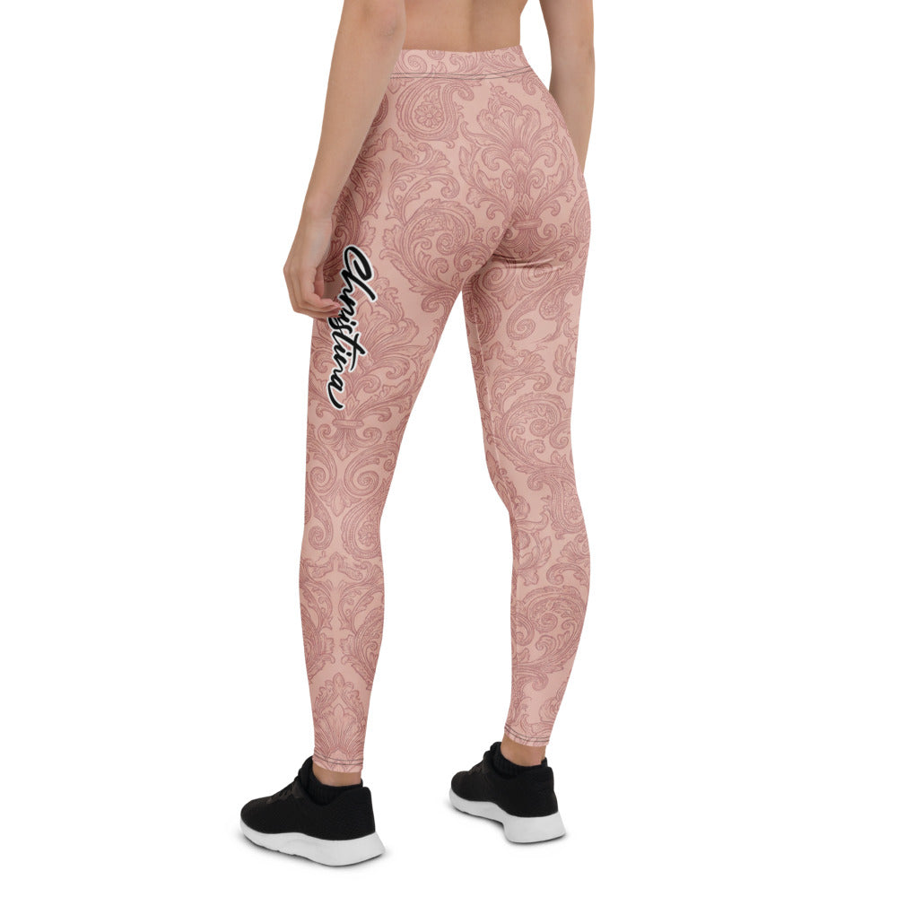 Personalisierte Damen Sportleggings Barock Ornament Muster Altrosa Fitness Yoga Leggings O346