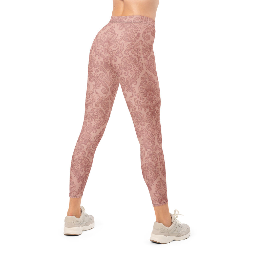 Personalisierte Damen Sportleggings Barock Ornament Muster Altrosa Fitness Yoga Leggings O346