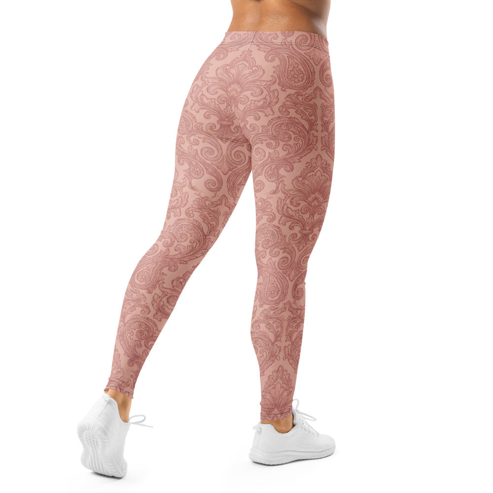 Personalisierte Damen Sportleggings Barock Ornament Muster Altrosa Fitness Yoga Leggings O346