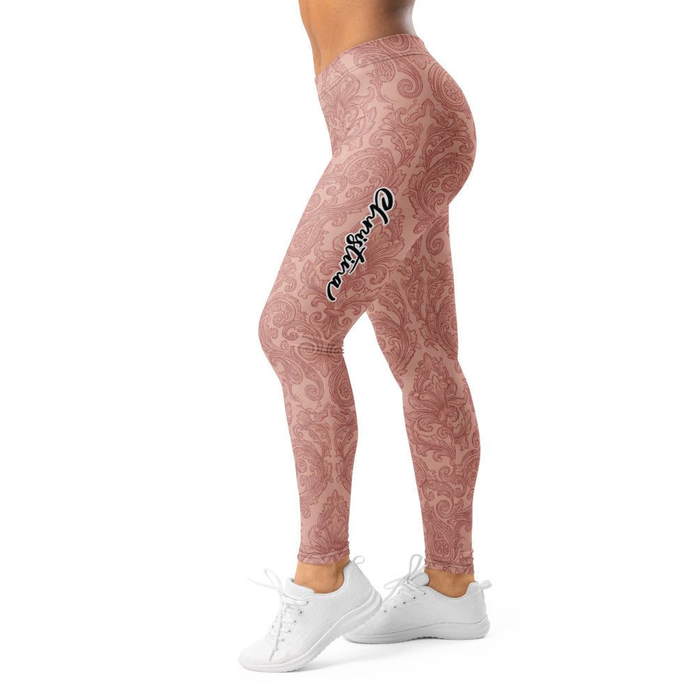 Personalisierte Damen Sportleggings Barock Ornament Muster Altrosa Fitness Yoga Leggings O346