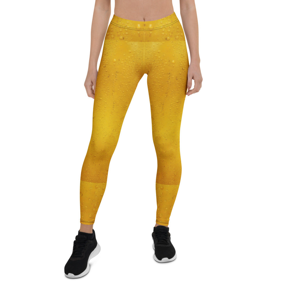 Personalisierte Damen Sportleggings Bier Design Gelb Realistische Wassertropfen Fitness Leggings W127