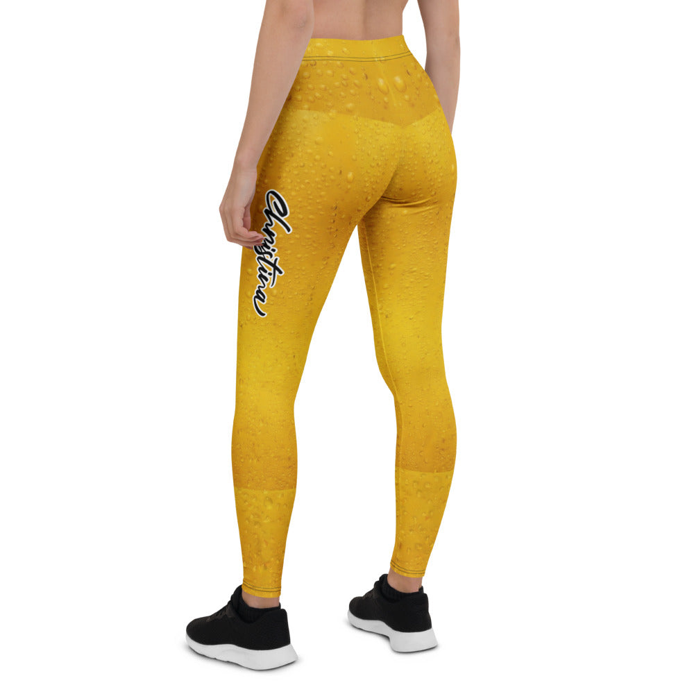 Personalisierte Damen Sportleggings Bier Design Gelb Realistische Wassertropfen Fitness Leggings W127