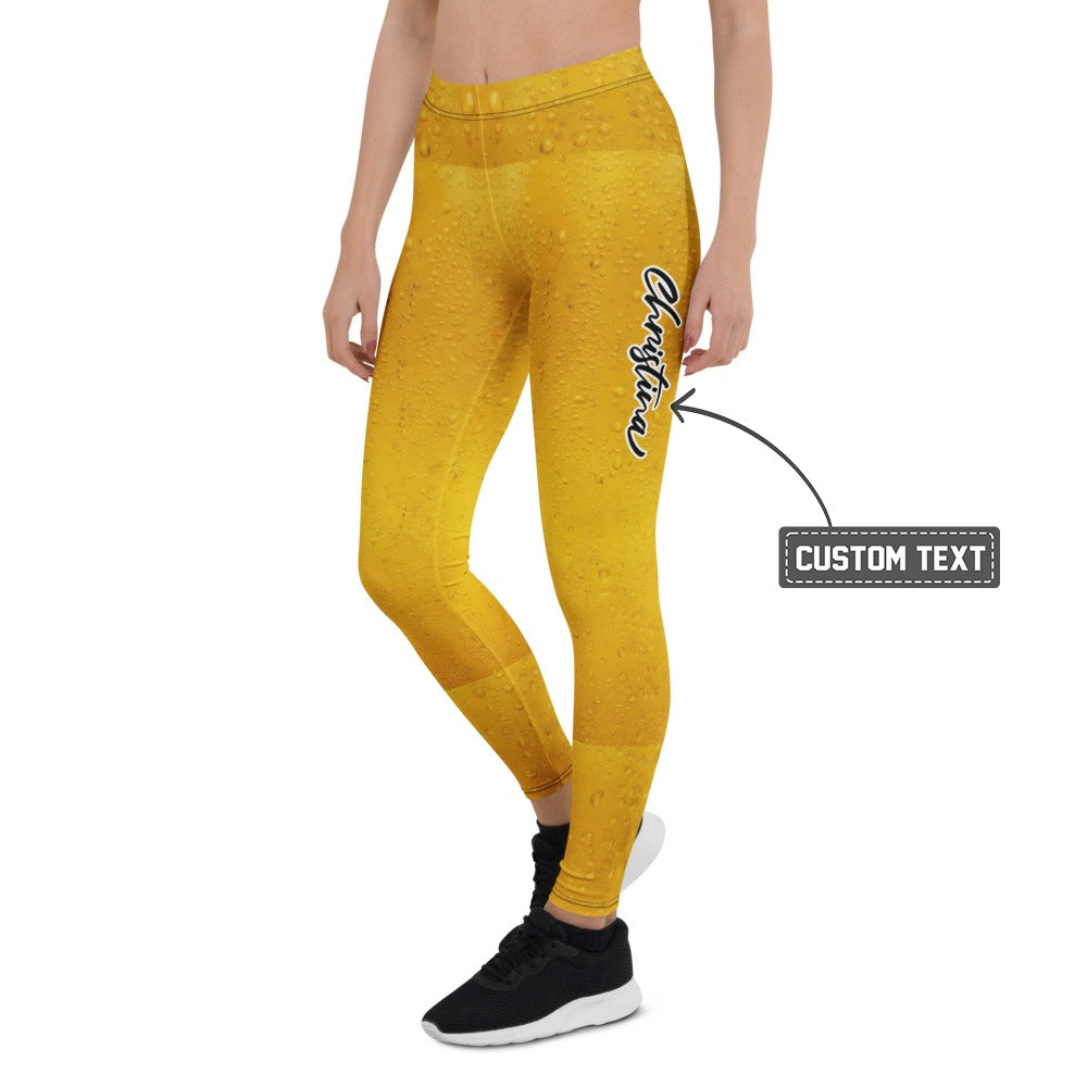 Personalisierte Damen Sportleggings Bier Design Gelb Realistische Wassertropfen Fitness Leggings W127 - XL