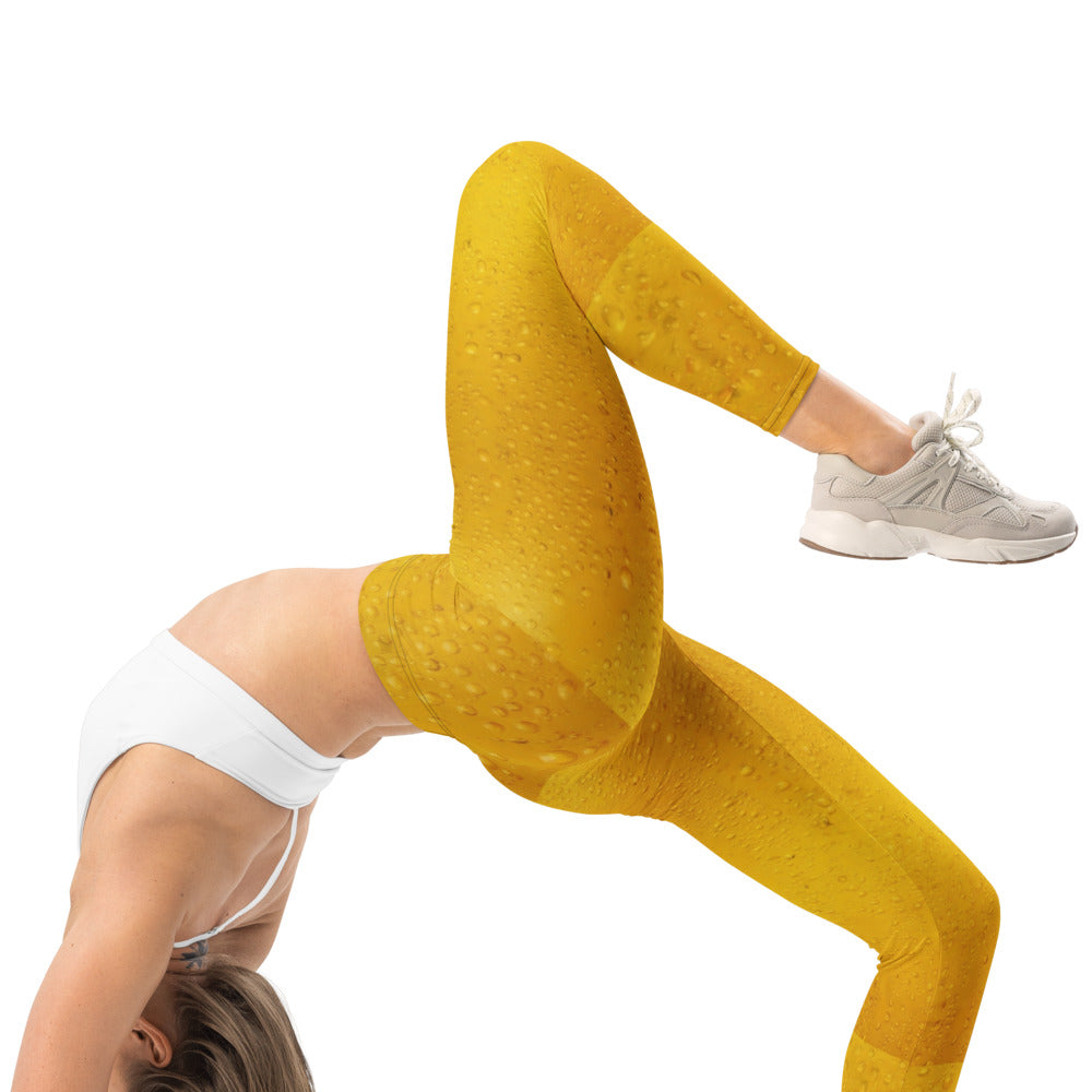 Personalisierte Damen Sportleggings Bier Design Gelb Realistische Wassertropfen Fitness Leggings W127