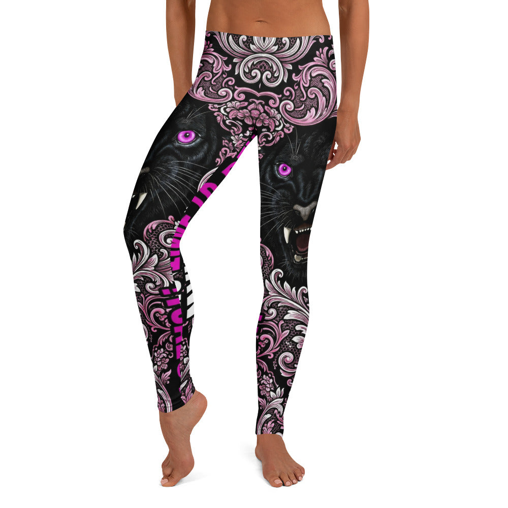 Personalisierte Damen Sportleggings Panther Design Barock Muster Schwarz Pink Fitness Leggings O606