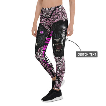 Personalisierte Damen Sportleggings Panther Design Barock Muster Schwarz Pink Fitness Leggings O606 - XL