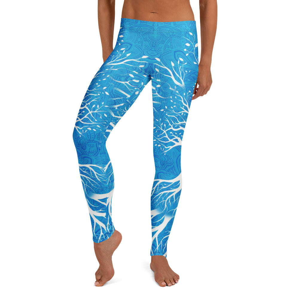 Personalisierte Sportleggings Damen Lebensbaum Mandala Muster Blau Weiß Yoga Fitness Leggings K738