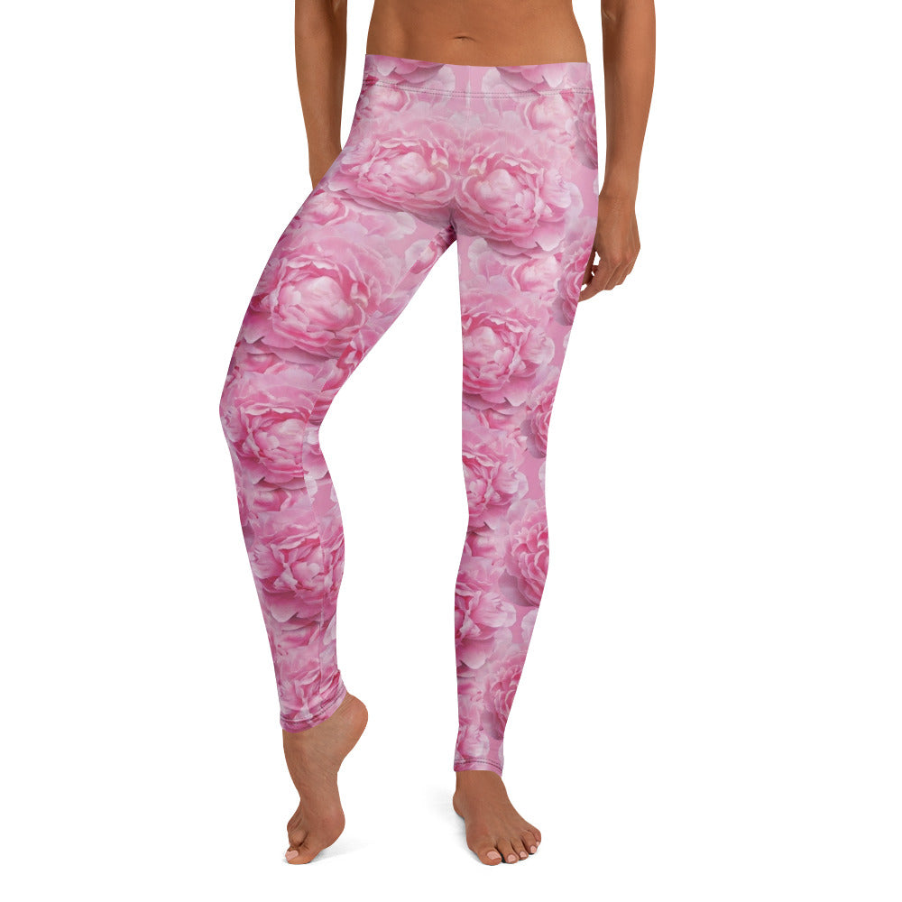 Personalisierte Damen Sportleggings Pfingstrosen Design Rosa Blumenmuster Fitness Yoga Leggings L934