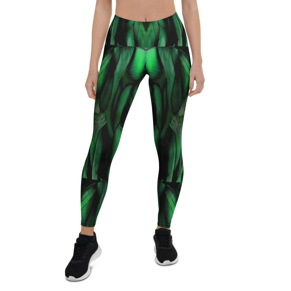 Personalisierte Sportleggings Damen Muskel Design Grün Schwarz Fitness Leggings X435