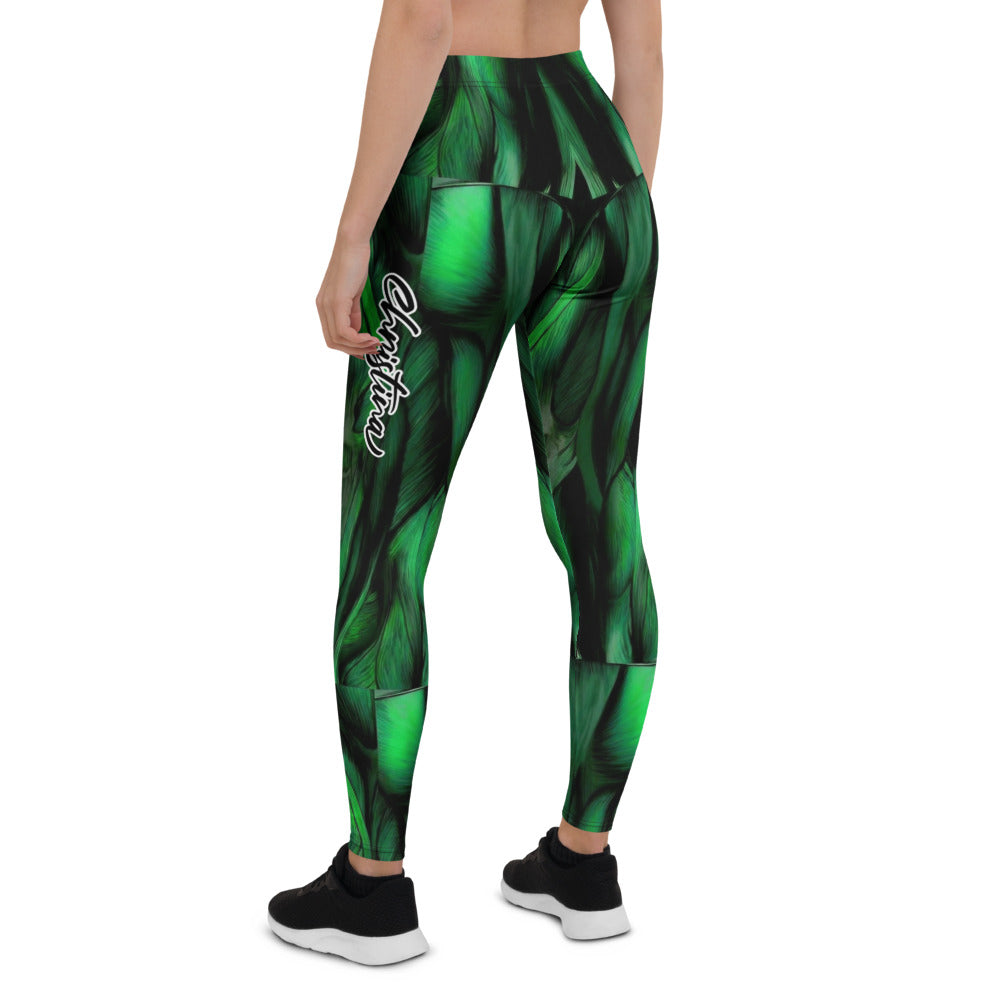 Personalisierte Sportleggings Damen Muskel Design Grün Schwarz Fitness Leggings X435