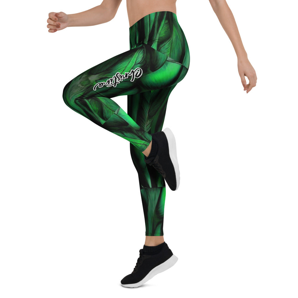 Personalisierte Sportleggings Damen Muskel Design Grün Schwarz Fitness Leggings X435