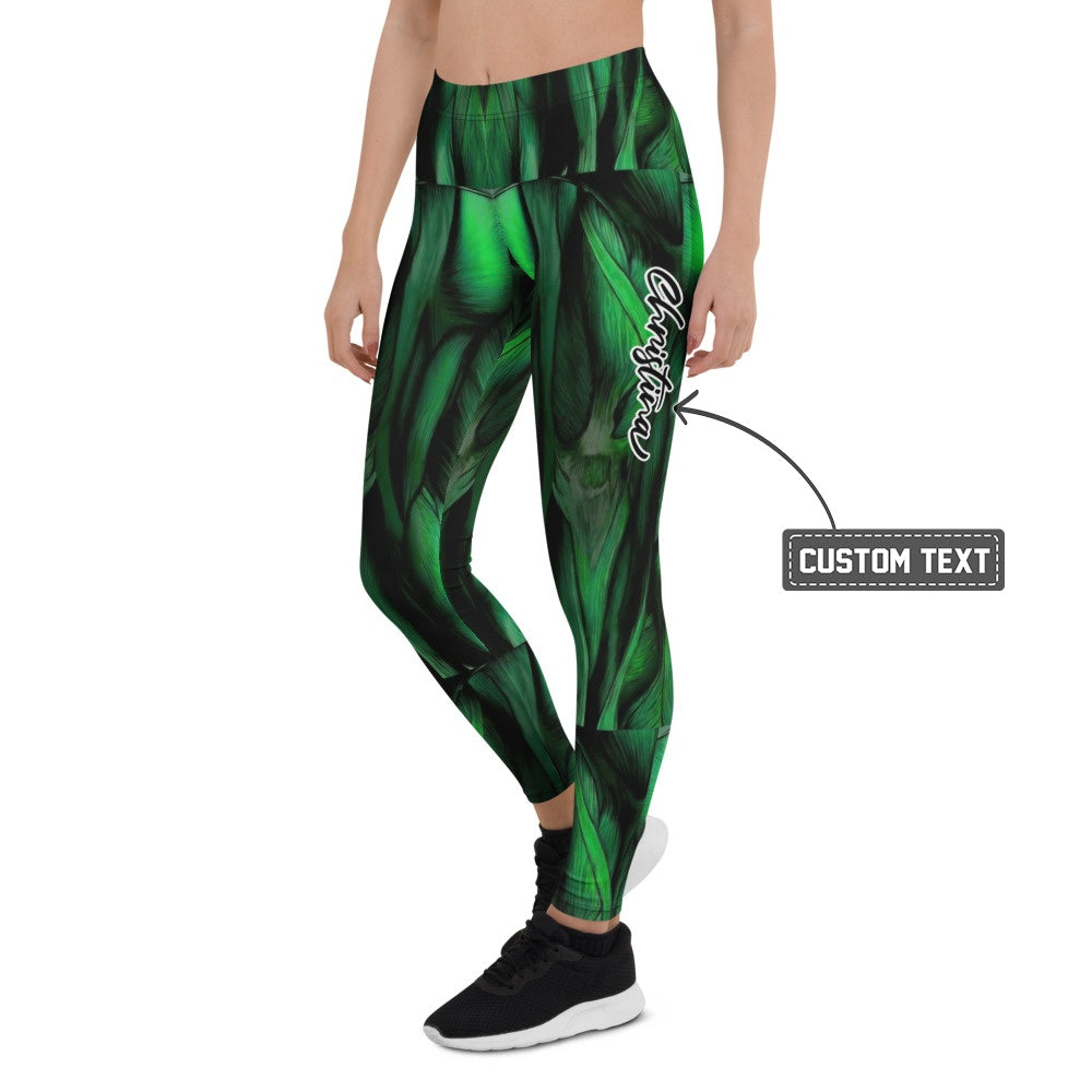 Personalisierte Sportleggings Damen Muskel Design Grün Schwarz Fitness Leggings X435 - XL