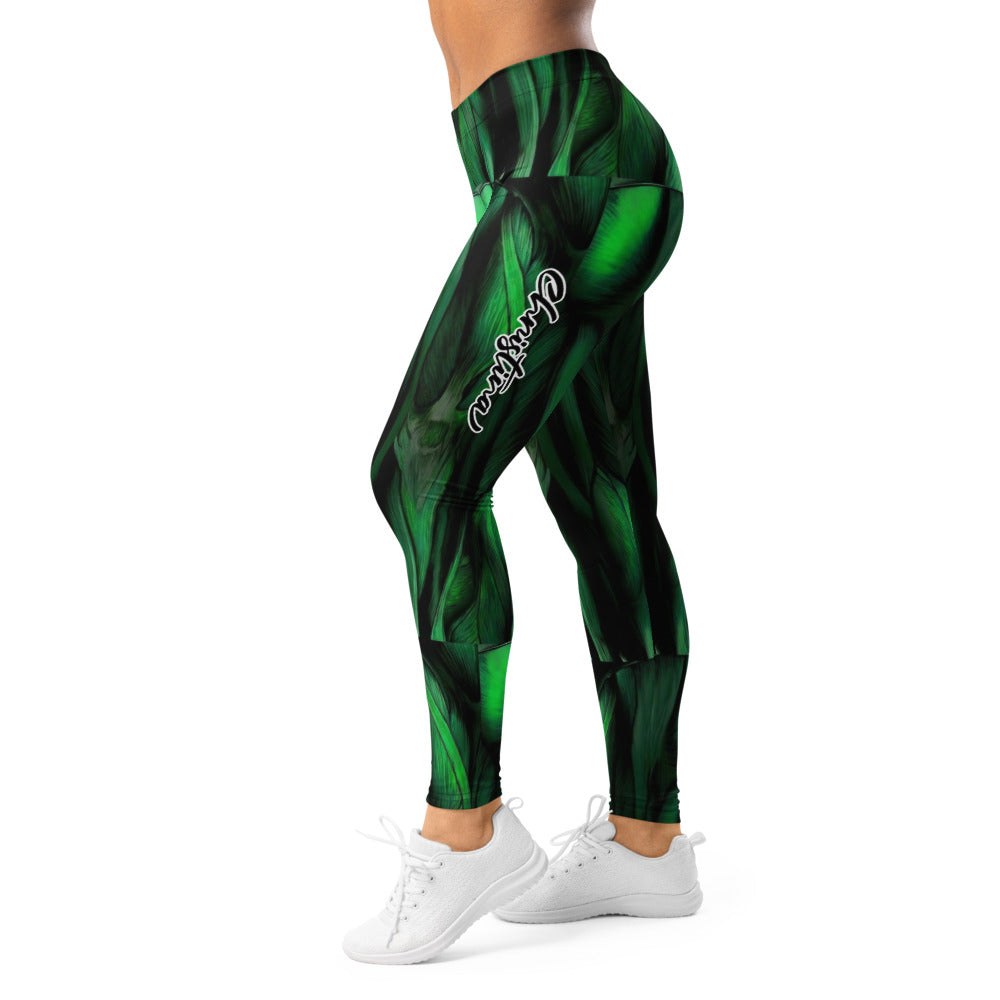 Personalisierte Sportleggings Damen Muskel Design Grün Schwarz Fitness Leggings X435
