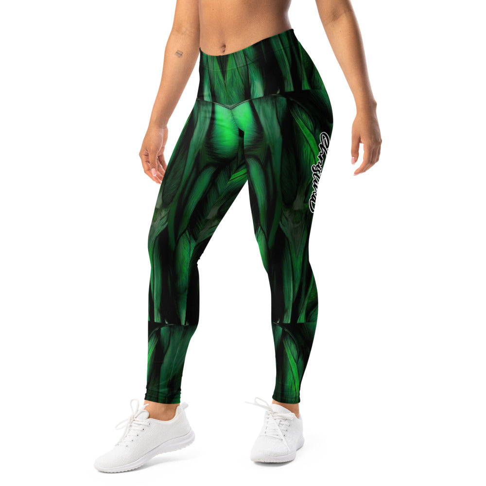 Personalisierte Sportleggings Damen Muskel Design Grün Schwarz Fitness Leggings X435