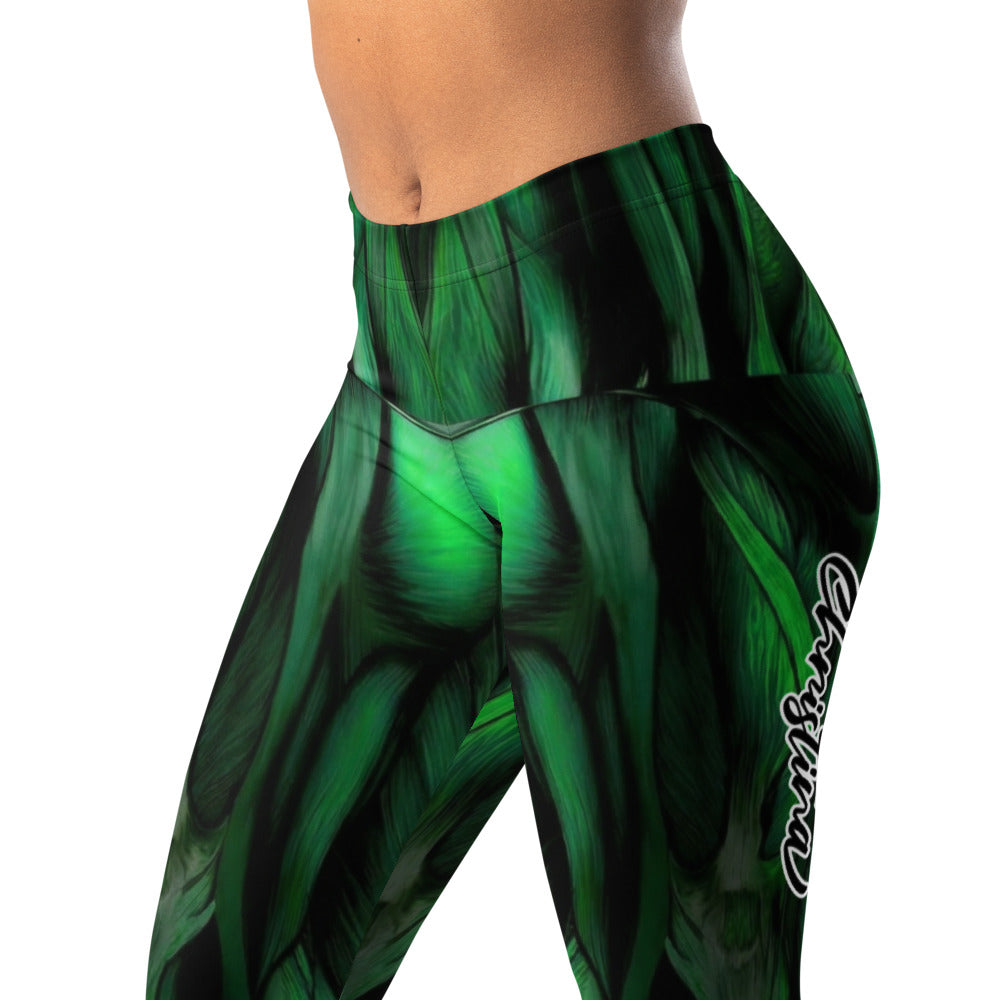 Personalisierte Sportleggings Damen Muskel Design Grün Schwarz Fitness Leggings X435