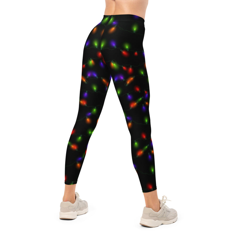 Personalisierte Damen Sportleggings Lichterkette Design Schwarz Bunt Fitness Yoga Leggings I052