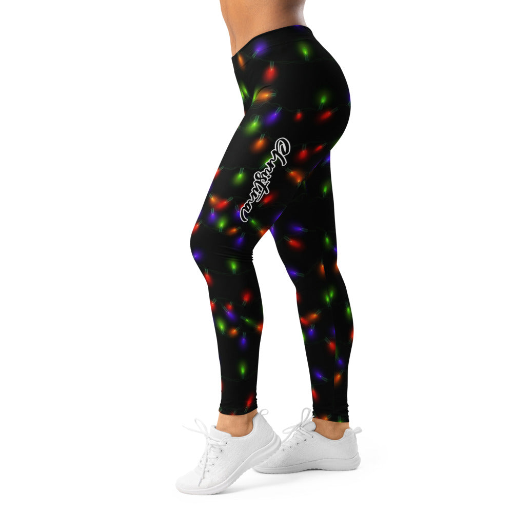Personalisierte Damen Sportleggings Lichterkette Design Schwarz Bunt Fitness Yoga Leggings I052