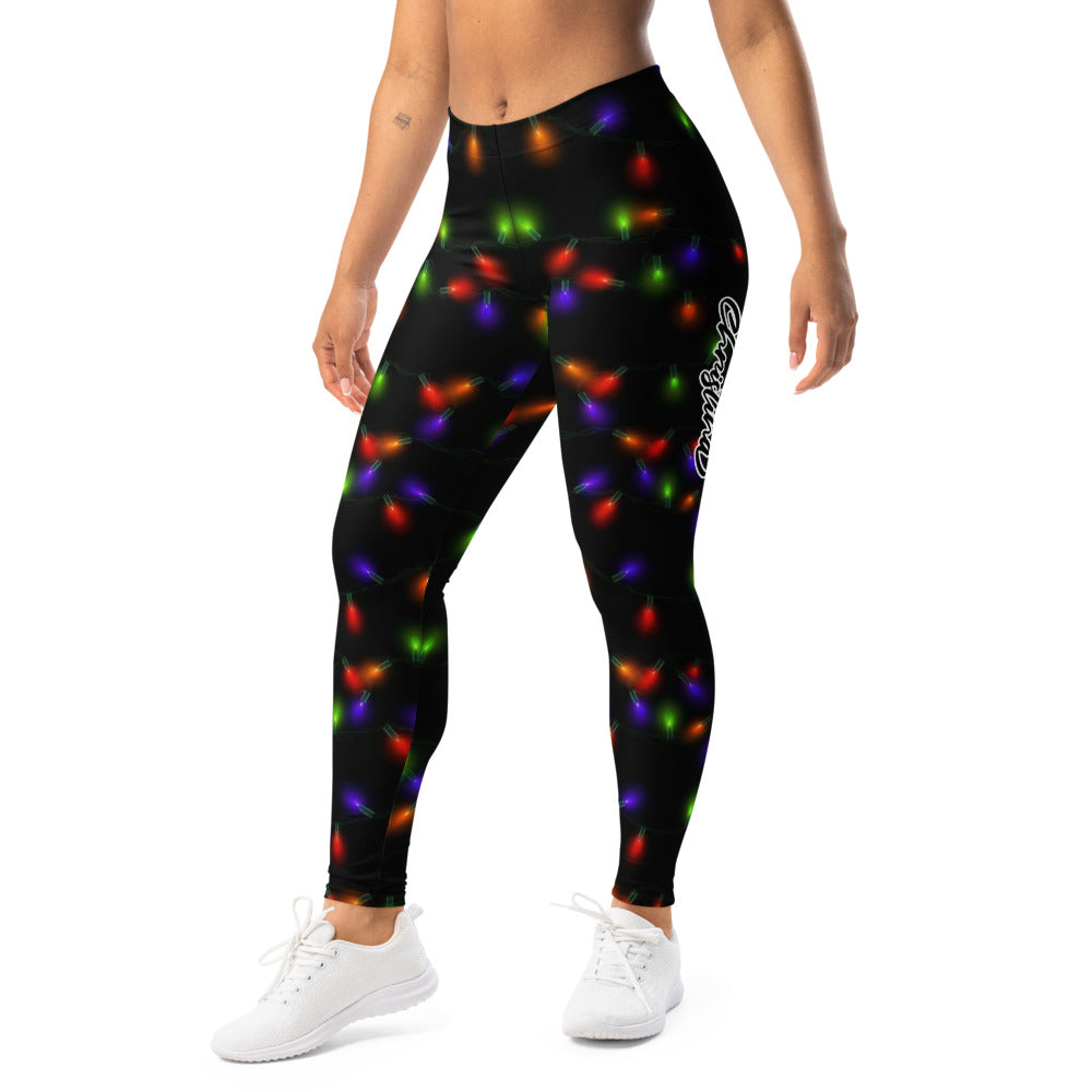 Personalisierte Damen Sportleggings Lichterkette Design Schwarz Bunt Fitness Yoga Leggings I052