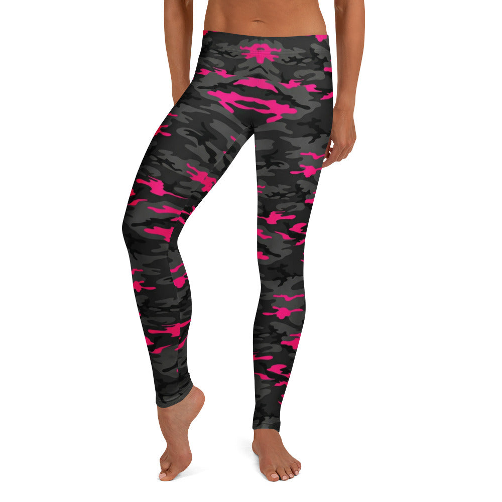 Personalisierte Damen Sportleggings Camouflage Schwarz Pink Fitness Leggings Tarnmuster Yoga Hose J825