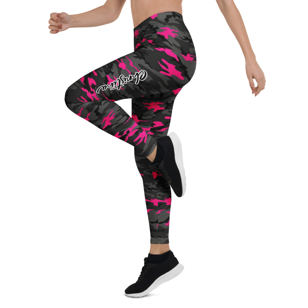 Personalisierte Damen Sportleggings Camouflage Schwarz Pink Fitness Leggings Tarnmuster Yoga Hose J825