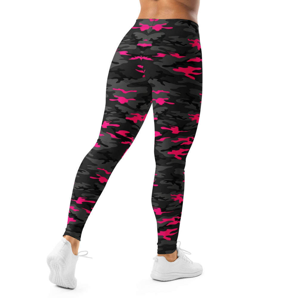 Personalisierte Damen Sportleggings Camouflage Schwarz Pink Fitness Leggings Tarnmuster Yoga Hose J825