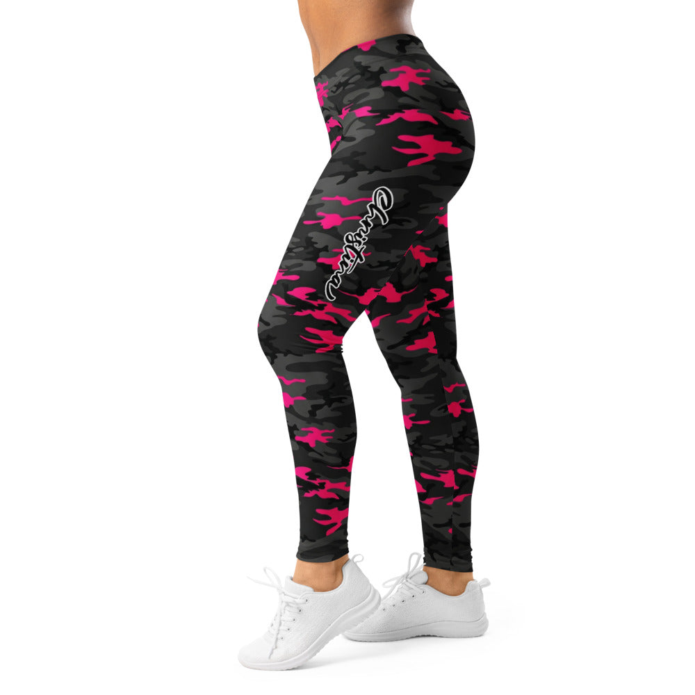 Personalisierte Damen Sportleggings Camouflage Schwarz Pink Fitness Leggings Tarnmuster Yoga Hose J825