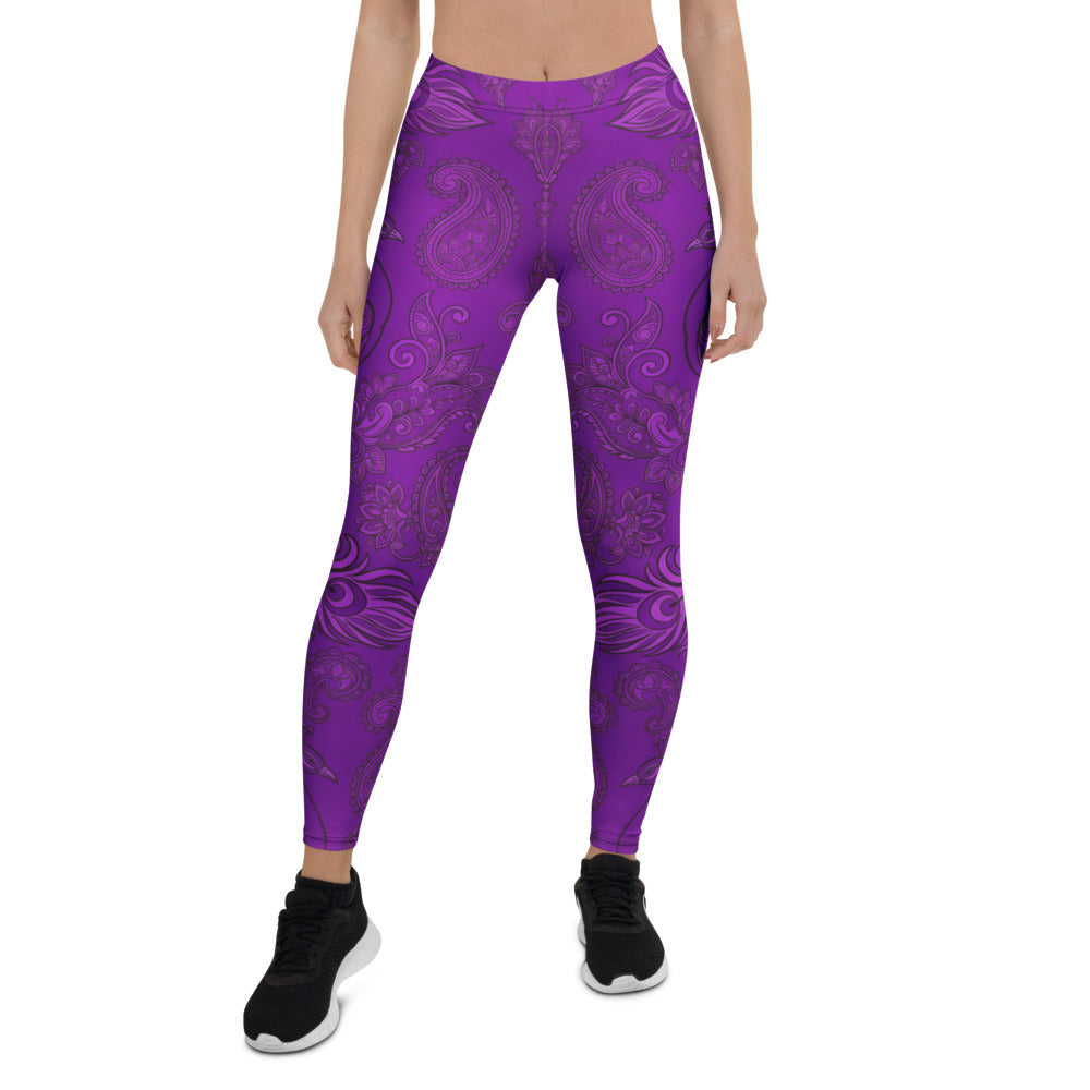 Personalisierte Damen Sportleggings Paisley Muster Lila Fitness Leggings Yoga Tights mit Ornament Design E155