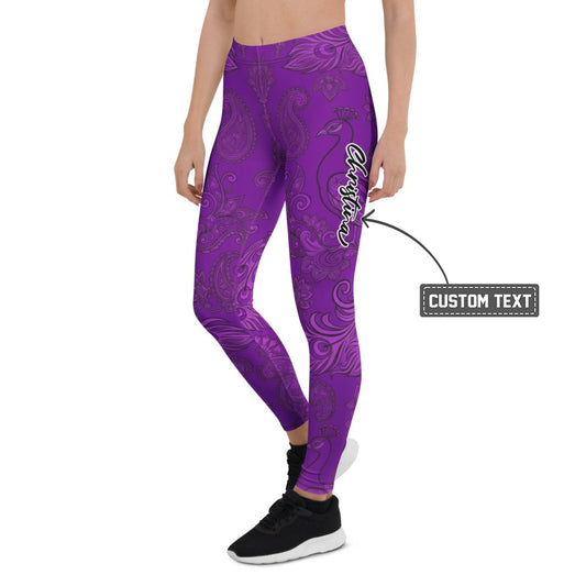 Personalisierte Damen Sportleggings Paisley Muster Lila Fitness Leggings Yoga Tights mit Ornament Design E155 - XL