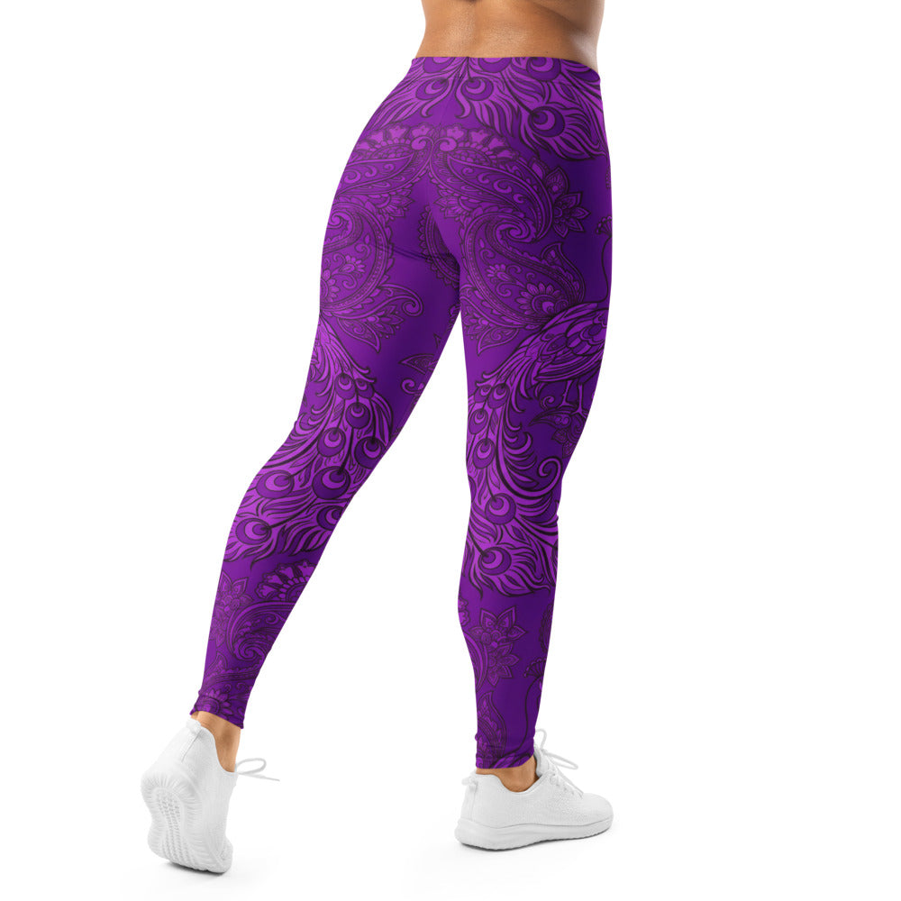 Personalisierte Damen Sportleggings Paisley Muster Lila Fitness Leggings Yoga Tights mit Ornament Design E155