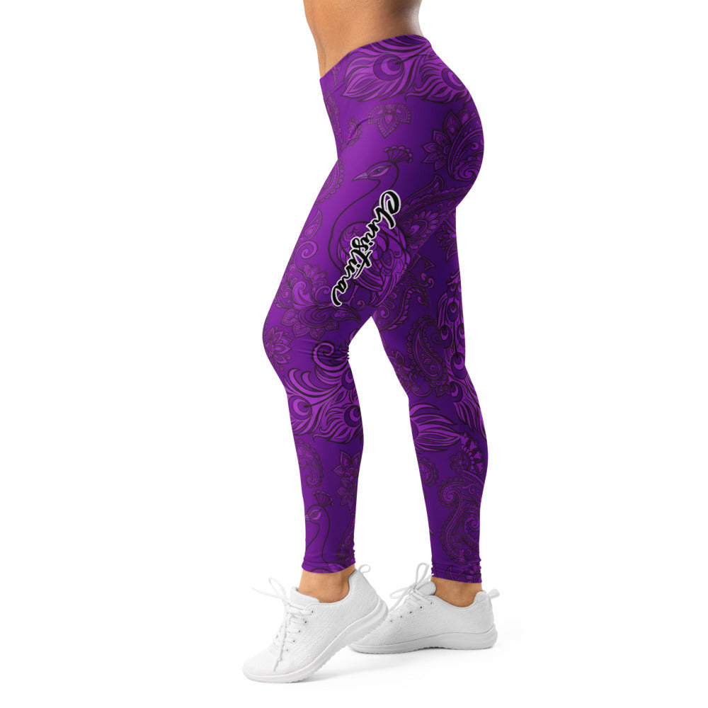 Personalisierte Damen Sportleggings Paisley Muster Lila Fitness Leggings Yoga Tights mit Ornament Design E155