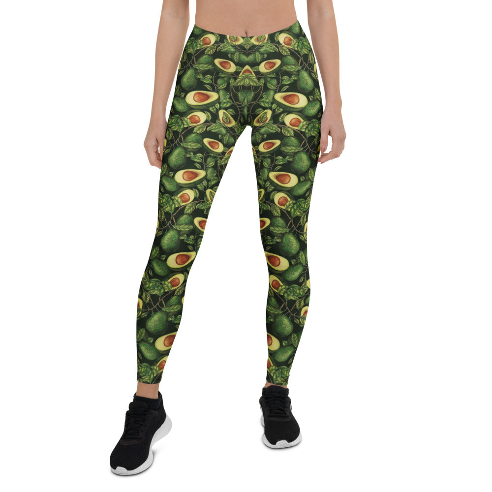 Personalisierte Damen Sportleggings Avocado Muster Dunkelgrün Fitness Leggings Yoga Hose E295