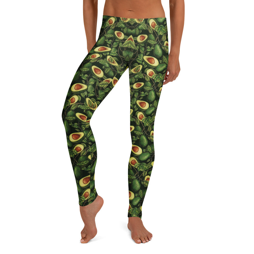 Personalisierte Damen Sportleggings Avocado Muster Dunkelgrün Fitness Leggings Yoga Hose E295