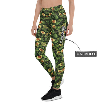 Personalisierte Damen Sportleggings Avocado Muster Dunkelgrün Fitness Leggings Yoga Hose E295 - XL