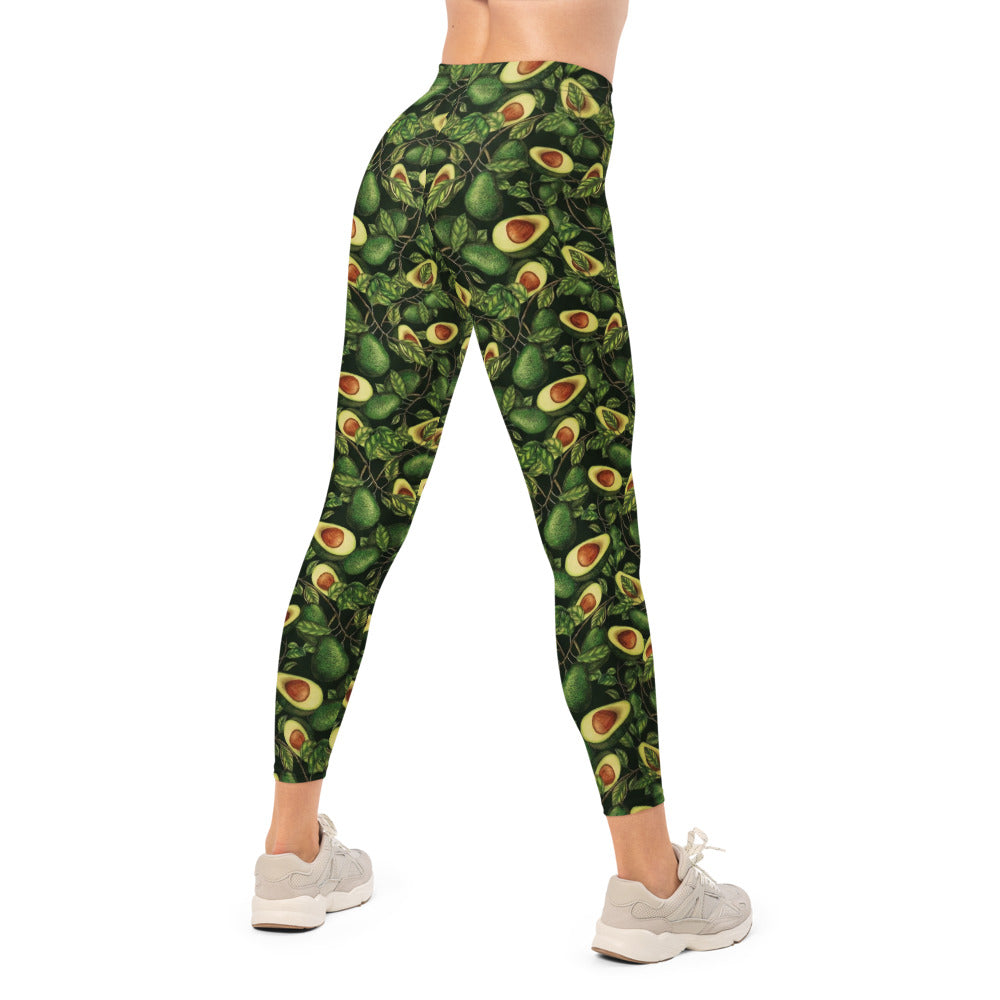 Personalisierte Damen Sportleggings Avocado Muster Dunkelgrün Fitness Leggings Yoga Hose E295