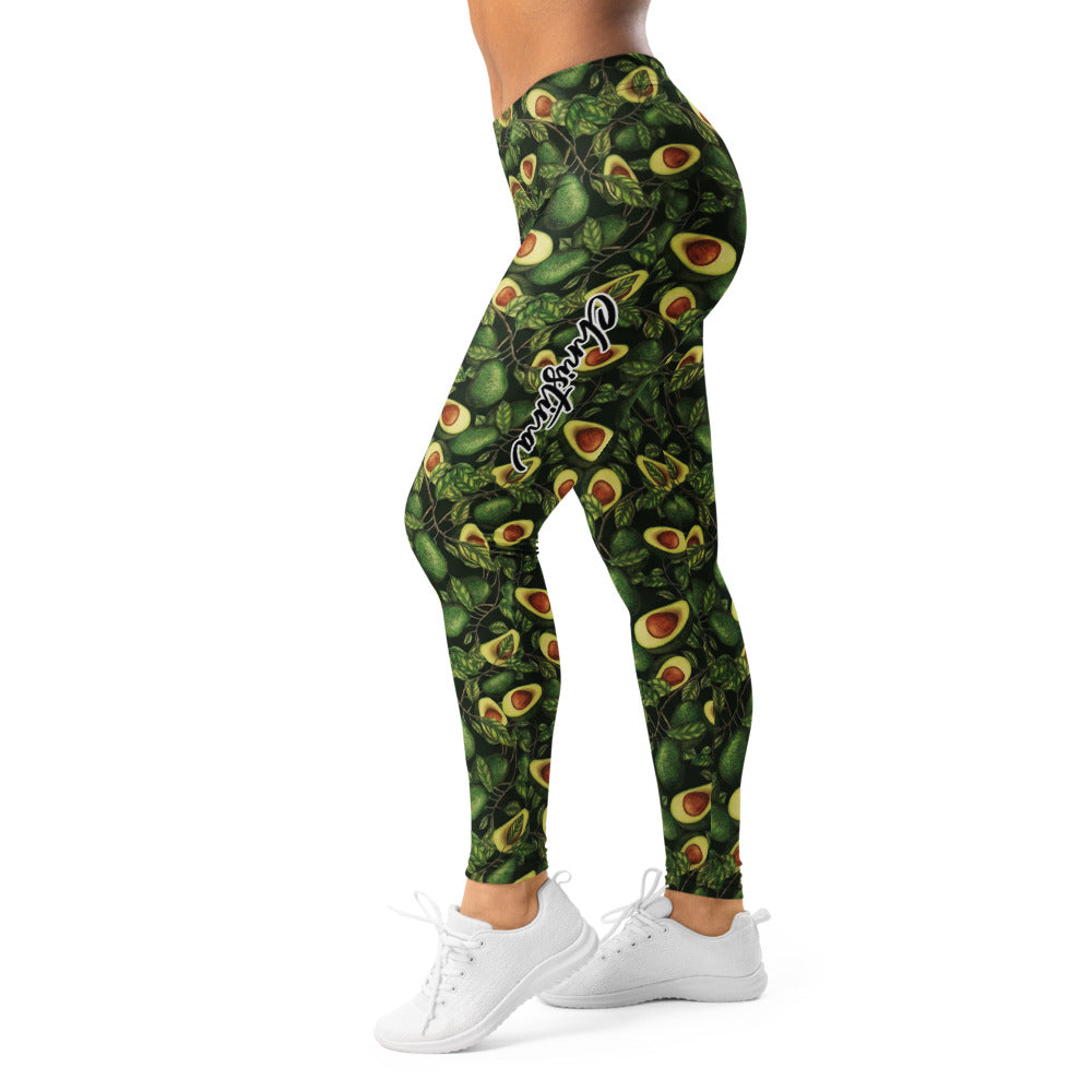 Personalisierte Damen Sportleggings Avocado Muster Dunkelgrün Fitness Leggings Yoga Hose E295