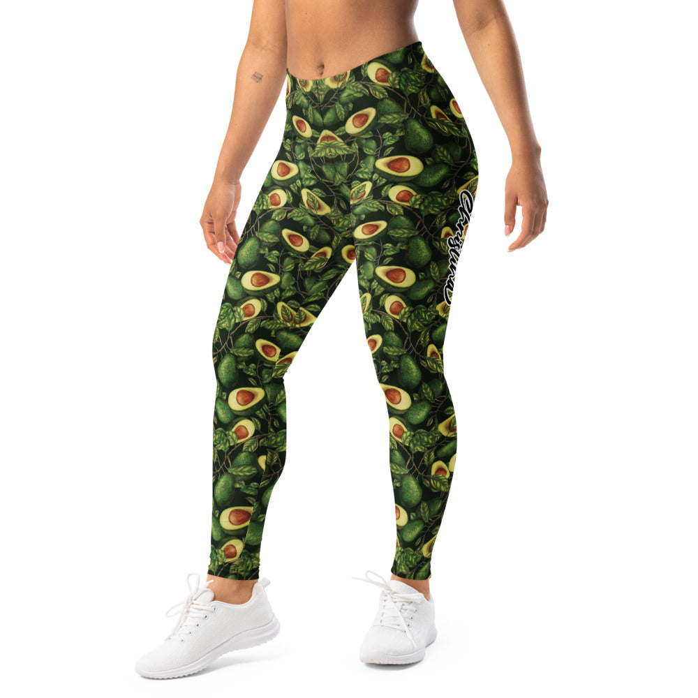 Personalisierte Damen Sportleggings Avocado Muster Dunkelgrün Fitness Leggings Yoga Hose E295