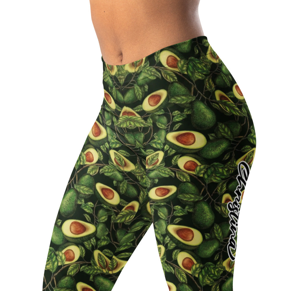 Personalisierte Damen Sportleggings Avocado Muster Dunkelgrün Fitness Leggings Yoga Hose E295