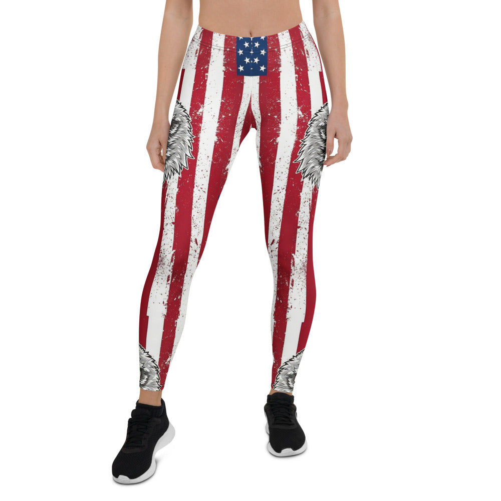Personalisierte Damen Sportleggings USA Flagge Adler Design Fitness Leggings Stars and Stripes Amerika Motiv Rot Weiß Blau D730