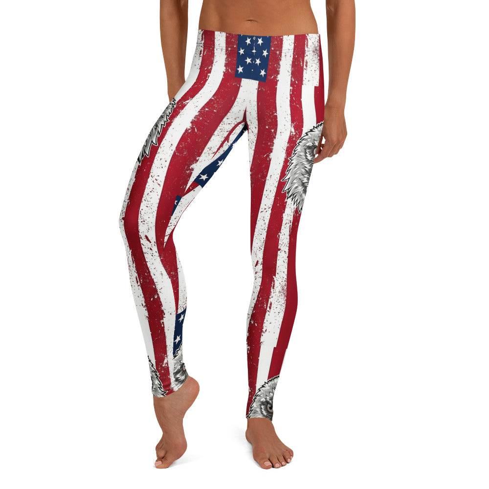 Personalisierte Damen Sportleggings USA Flagge Adler Design Fitness Leggings Stars and Stripes Amerika Motiv Rot Weiß Blau D730