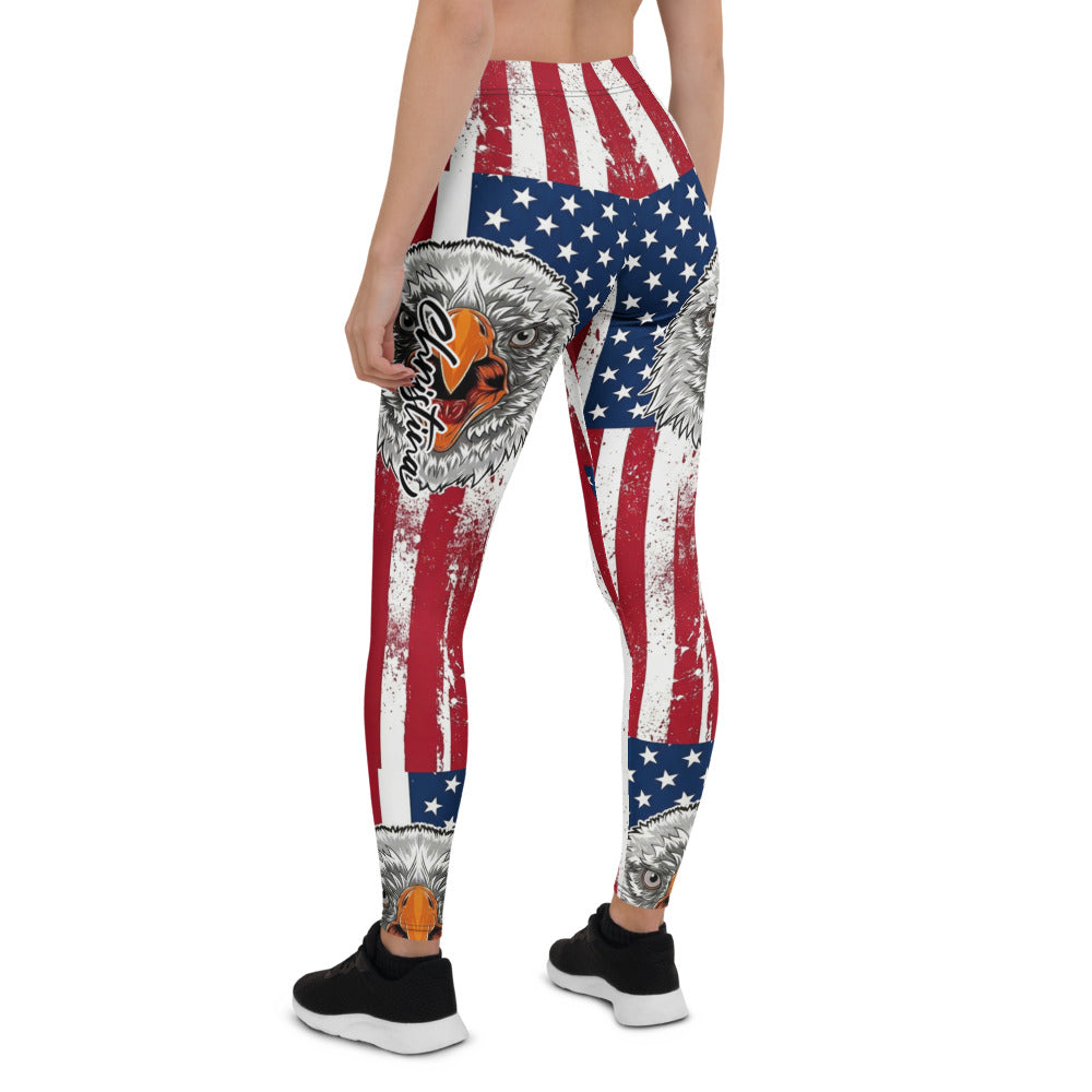 Personalisierte Damen Sportleggings USA Flagge Adler Design Fitness Leggings Stars and Stripes Amerika Motiv Rot Weiß Blau D730