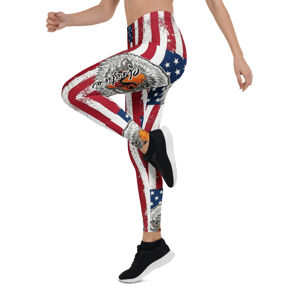 Personalisierte Damen Sportleggings USA Flagge Adler Design Fitness Leggings Stars and Stripes Amerika Motiv Rot Weiß Blau D730